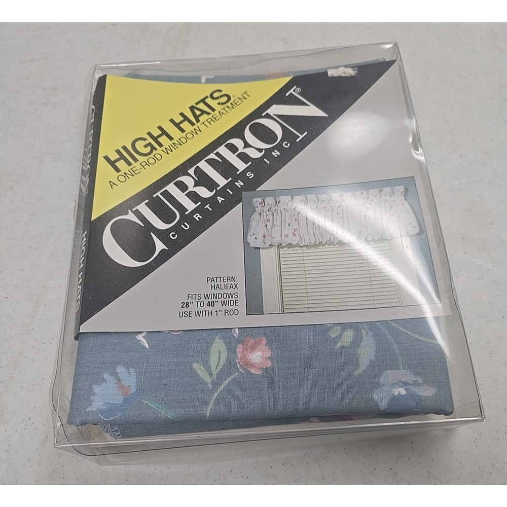 NEW Vintage Curtron Blue Floral Valance Window Drape Curtain‎ Topper 84"x13"